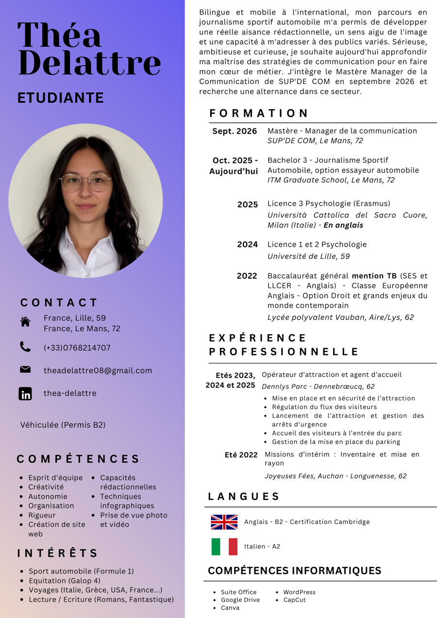 Apercu du CV de Thea Delattre