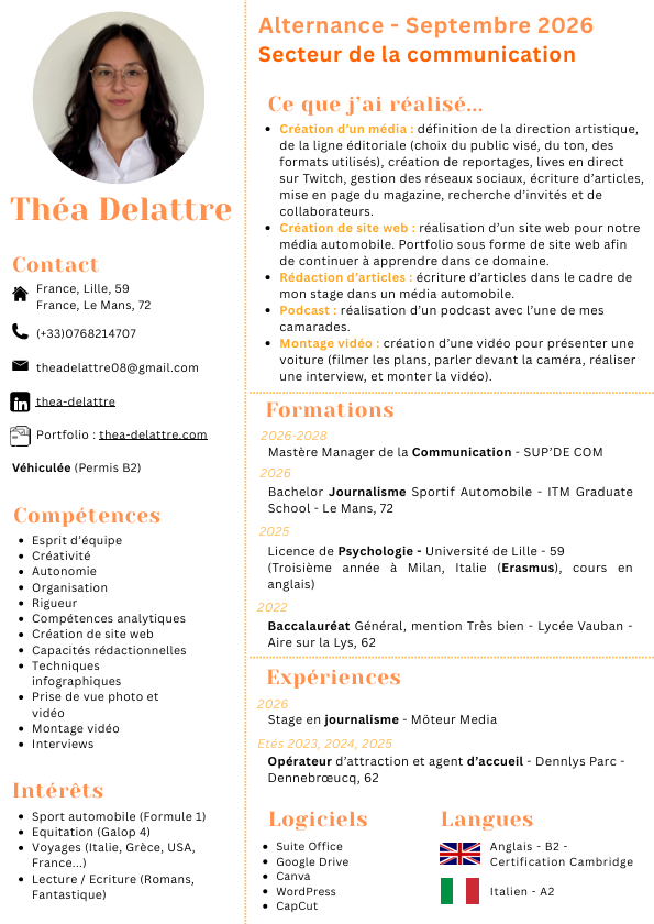 Apercu du CV de Thea Delattre